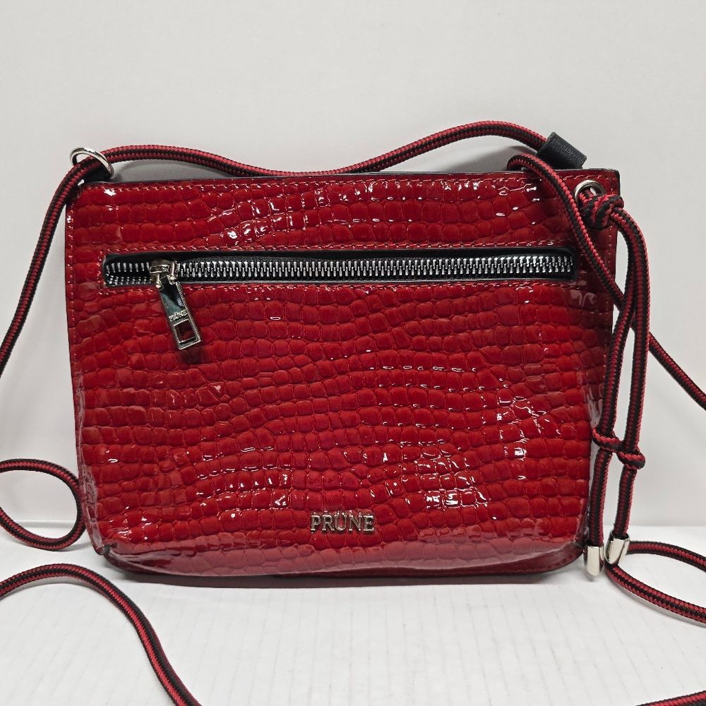 Prune Argentina Bandolera Aurora Red Croco Faux Patent Leather Crossbody Bag